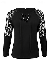 economico Top in Pizzo-Per donna Blusa Pizzo Patchwork Semplice Elegante Manica Lunga Scollo a V Top Regolari Ferie Uscire Nero Estate Primavera Autunno