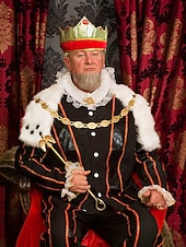 economico Accessori-Corona da re in tessuto poliestere per uomini – design dorato e rosso perfetta per feste di carnevale e balli in maschera