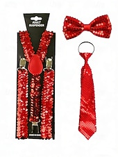 abordables Accesorios-Conjunto de tirantes y corbata de poliéster con lentejuelas para hombre, diseño de corbata con cremallera, varios colores, perfecto para el Día de San Patricio y celebraciones de carnaval.