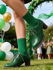 Χαμηλού Κόστους Γυναικεία παπούτσια-Γυναικεία oxfords με πράσινα τακούνια για την ημέρα του Αγίου Πατρικίου - vintage παπούτσια με κορδόνια και τακούνι για εορταστικά πάρτι και παρελάσεις