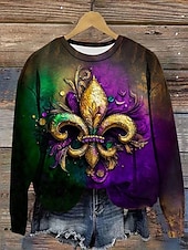 economico Abbigliamento femminile per il Carnevale-Felpa con cappuccio da donna Carnival grafica astratta casual a maniche lunghe collo tondo ampio indumenti casual quotidiani blu viola verde autunno inverno