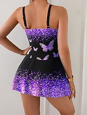 economico Costumi interi-Costume da bagno intero da donna con gonna gonna per vacanze in spiaggia ombre grafico scollatura a U senza maniche