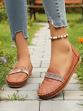 economico Slip-ons e mocassini da donna-Mocassini casual cammello da donna – Loafers slip-on in ecopelle con cinturino in strass perfetti per un abbigliamento quotidiano comodo passeggiate ufficio guida e outfit casual