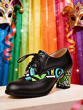 billiga Kvinno skor-Kvinnors Mardi Gras Gröna Snörning Knasiga Mönstrade Klackar Oxford – Färgglad Karneval Stil Perfekt för Festivalfirande Rolig  Vibrant Look