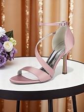 baratos noiva-Sandálias de noiva elegantes com tiras finas e salto agulha no tornozelo, sapatos de casamento de salto alto com bico aberto para noivas, salto minimalista branco para cerimônia.