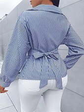 preiswerte Streifen- und geometrische Blusen-Damen Bluse Elegante Oberteile Gerafft Knöpfe Druck Einfach Gestreift Elegant Vintage Täglich Langarm Hemdkragen Normale Oberteile Täglich Arbeit Ferien Schwarz Rosa Himmelblau Grün Sommer Frühling