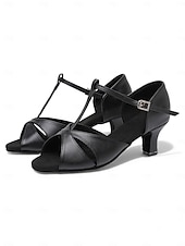 Χαμηλού Κόστους Latin Παπούτσια-Γυναικεία χρυσά παπούτσια λάτιν χορού με σχέδιο T-strap, χαμηλοτάκουνα σανδάλια σάλσα για ballroom, για επαγγελματίες χορευτές και παραστάσεις εξάσκησης.