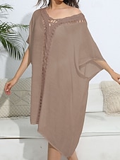 levne Kaftans-Dámské Plavky Přehozy Šaty do vody Sleva až 30% Plavky Vystřižený prázdniny Oblečení na pláž Pevná barva Do V Krátké rukávy Plavky