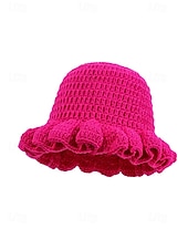 お買い得  アクセサリー-女性用クロシェラッフルバケットマルディグラハット – カーニバル、コスチュームパーティー、ボヘミアンシックスタイル用の多色レインボーニットフェスティバルキャップ