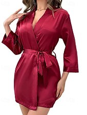 preiswerte Damen Onesies-Damen Freizeitkleidung Robe Mode Lässig Weich Einfarbig Patchwork Kleid Heim Urlaub Langarm V Ausschnitt Blau Schwarz Weiß Rosa Wein Sommer Frühling Herbst Normale Passform