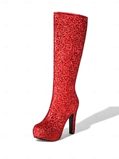 preiswerte Frauen Schuhe-Damen Mardi Gras Silber Glitter Plateau Stiefel - Knöchelhohe Klobige Absatz-Schuhwerk für Venezianische Maskeraden Kostümbälle  Festliche Partykleidung