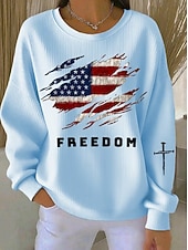 economico Magliette Giorno dell’Indipendenza-Felpa in pile testurizzata patriottica da donna per il Giorno dell'Indipendenza Pullover grafico geometrico casual maniche lunghe collo rotondo top regolari casual casa strada blu nero bianco giallo