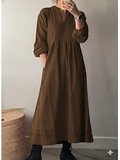 olcso Luxus Ruhák-Női Maxiruha Váltó ruha A vonalú ruha Fit and Flare ruha Szabadság Alkalmi Boho Napi Parti Laza öltözet Sima Hosszú ujj V-alakú Medence Fekete Rubin Nyár Tavasz Ősz Tél