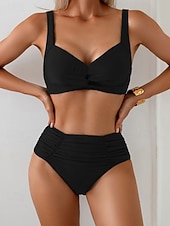 economico Bikini-Costume da bagno intero da donna monokini arricciato slip controllo della pancia alta vita snellente senza schienale abbigliamento da spiaggia per le vacanze colore solido scollo a V senza maniche