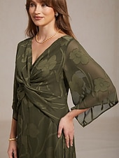  Femmes Robe maxi Robe en Chiffon Élégant Quotidien Plage Vacances Dentelle Coupe régulière Fleuri Manche 3/4 Col en V Olive