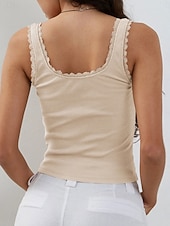 abordables Tanque Sencillo-Mujer Camiseta sin mangas tipo camisola Color sólido Diario Elegante Sin Mangas Camiseta con cuello redondo Tops cortos Negro Blanco Gris Oscuro Albaricoque Gris Verano Primavera