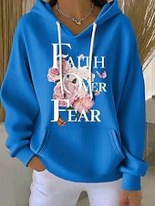 economico Umor e Citazioni Felpe-Per donna Felpa con cappuccio Floreale Grafico Lettera Casual Manica Lunga Con Cappuccio Top Regolari Casuale Abbigliamento Quotidiano Sportivo Blu Bianco Giallo Rosa Autunno