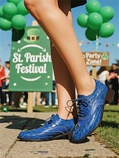 levne Dámská obuv-Dámské zelené oxfordské společenské boty s detailem brogue – pohodlné boty na nízkém podpatku se šněrováním na průvod ke Dni svatého Patrika, irské festivalové outfity, sváteční párty outfity