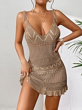 abordables Vestidos de playa-Mujer Bañadores Tapadera Vestido de Baño Traje de baño Cortado Vacaciones Ropa de playa Color sólido Escote en Pico Sin Mangas Trajes de baño