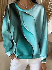 levne Umění a design vrcholy-Dámské Svetrová mikina Grafika Geometrický Abstraktní Na běžné nošení Dlouhý rukáv Tričkový Běžné topy Ležérní ulice Na den Vodní modrá Světle modrá Rubínově červená Fialová Trávová zelená Podzim Zima