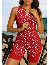 ieftine Seturi de îmbrăcăminte pentru femei-Pentru femei Costum Set de tricou pentru ciclism Fără manșon Vară Roșu-aprins Buline Bicicletă Pad 3D Uscare Rapidă Uscare rapidă Rezistent la Ultraviolete Fermoar Față Sport Îmbrăcăminte