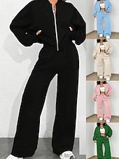 economico Set da due pezzi-Per donna Tuta Set di Pantaloni Bolero Top Manica Lunga Collo alla coreana Tinta unica Coulisse Moda Streetwear Casuale Quotidiano All'aperto Nero Rosa Azzurro cielo Primavera Vestibilità regolare