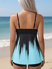 お買い得  タンキニ-ウィメンズ タンキニ 2ピース 水着 ショーツ お腹引き締め ハイウエスト スリム バックレス バケーション ビーチウェア グラデーション Uネック ノースリーブ 水着