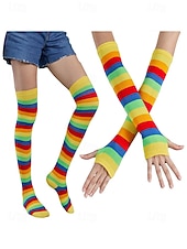 abordables Accessoires-Ensembles de chaussettes et gants à rayures montantes Mardi Gras pour femmes plusieurs couleurs design amusant et coloré parfaits pour le carnaval et les bals masqués
