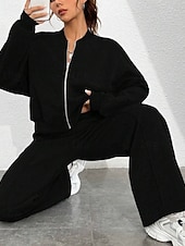 economico Set da due pezzi-Per donna Tuta Set di Pantaloni Bolero Top Manica Lunga Collo alla coreana Tinta unica Coulisse Moda Streetwear Casuale Quotidiano All'aperto Nero Rosa Azzurro cielo Primavera Vestibilità regolare