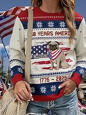  Giorno dell'Indipendenza Anniversario Americano Patriottico Maglione Pullover Testurizzato Pullover Grafico Animale Geometrico Moda Casual Maniche Lunghe Collo Crew Casual Casa Lavoro Bianco Primavera