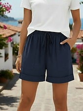 preiswerte Unterteile-Damen Chinos Shorts Sommershorts Urlaub Lässig Kurz Mittlere Taillenlinie Einfach Kordelzug Tasche Bequem Komfort Unelastisch Täglich Outdoor Schwarz Rosa Dunkelmarine Grün Sommer Frühling Lässiger