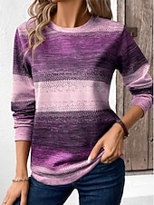 preiswerte Streifen- und geometrische Kapuzenpullover-Damen Pullover Sweatshirt Druck Grafik Geometrisch Lässig Langarm Rundhalsausschnitt Normale Oberteile Lässig Straße Ferien Purpur Braun Grün Frühling Winter