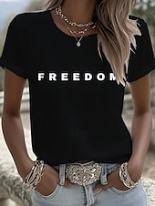  Independence Day Patriotic Women's T Shirt Graphic Letter Flag Vintage Stylish Classic Short Sleeve Crew Neck Regular Tops Daily Weekend Print Black White Red Summer Spring