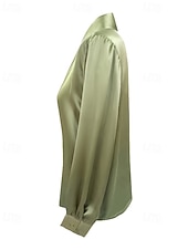 Χαμηλού Κόστους Επίσημες Μπλούζες-Γυναικεία Πουκάμισο Κομψή Σατέν Μπλούζα Μπλούζα Κουμπιά Σκέτο Στυλάτο Καθημερινό Μακρυμάνικο Λαιμόκοψη V Κανονικά μπλουζάκια Καθημερινά Αργίες Εξόδου Πράσινο του τριφυλλιού Καλοκαίρι Άνοιξη