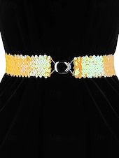 baratos Dia de São Patricio-Cinto feminino de lantejoulas, em poliéster elástico, disponível em várias cores, perfeito para o Dia de São Patrício, carnaval e uso diário.