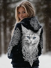 Недорогие Викинг Топы-Жен. Толстовка с капюшоном и пуловером Пэчворк С принтом Передний карман Графика Геометрический принт Этно Винтаж На каждый день Богемный Длинный рукав Капюшон Обычные топы