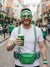ieftine Accesorii-borsetă bărbătească cu trifoi verde de Ziua Sfântului Patrick, bretele &amp;set de accesorii – echipament de festival cu bandă pentru cap, benzi pentru brațe și ochelari