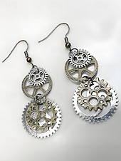 levne Příslušenství-Ženské Mardi Gras Antiquované Slitinové Ozubené Kolo a Klíč Visací Náušnice - Vícebarevný industriální doplněk pro karneval a tematické párty