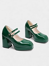 お買い得  女性の靴-女性用マルディグラ赤のパテントフェイクレザープラットフォームヒールにダブルバックルのメリージェーンシューズ - カーニバル、パレード、フェスティバルのお祝いに最適