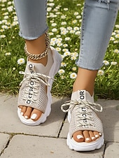 preiswerte Sport Sandalen-Beigefarbene, sportliche Damensandalen – atmungsaktive Zehensandalen mit Schnürverschluss, ideal für Spaziergänge im Park, Strandtage und Outdoor-Abenteuer.