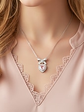 tanie Walentynki-damski naszyjnik ze stopu metali w kształcie serca z kokardką, dostępny w kolorze białym i różowym, idealny na Walentynki