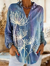 Недорогие Цветочные блузки-Женская рубашка из льняного материала воздухопроницаемая легкая градиентная цветочная графика элегантная винтажная тропическая с длинным рукавом с воротником обычные топы для повседневной носки принт