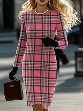 Χαμηλού Κόστους Ριγέ και γεωμετρικό φόρεμα-Γυναικεία Μίνι φόρεμα Κοντομάνικο φόρεμα Καθημερινό Ημιεπίσημα φορέματα Καθημερινά Γραφείο Κανονικό Γεωμετρικό Κυνηγόσκυλο Μακρυμάνικο Στρογγυλή Ψηλή Λαιμόκοψη