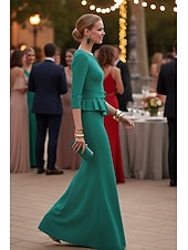 voordelige Schoen Avondjurken-Strak kolom Tot de grond Chiffon Formele kleding Elegant 3/4 mouw V-hals Formeel Bruiloft gast Stretch crêpe met Plooien Bandjes