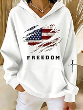  Unabhängigkeitstag Patriotischer Damen Pullover Hoodie Sweatshirt Graphic Letter Vintage Lässig Langarm Kapuzen Reguläre Oberteile Lässig Blau Schwarz Weiß Rot Frühling Herbst