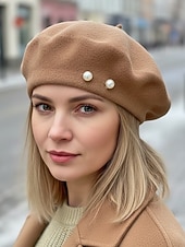 cheap Women's Hats-Women's Polyester Faux Wool Beret – Pearl Decoration, Multiple Colors, Elegant and Stylish for Fall and Winter Fashion