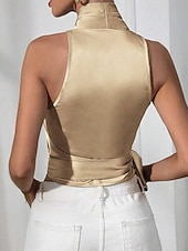 Недорогие Нарядные блузки-Жен. Блуза Открытая спина Полотняное плетение Стиль Секси Без рукавов НАЙКА НЕКО Обычные топы Праздники На выход Синий Черный Цвет шампанского Светло-зеленый Лиловый Лето Весна