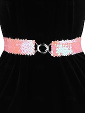 baratos Dia de São Patricio-Cinto feminino de lantejoulas, em poliéster elástico, disponível em várias cores, perfeito para o Dia de São Patrício, carnaval e uso diário.