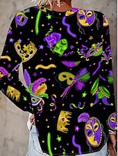 levne Dámské Mardi Gras Oblečení-Karnavalové dámské tričko s potiskem grafika geometrické vintage stylové moderní dlouhý rukáv klasický výstřih běžné topy denní víkendový potisk purpurová léto jaro