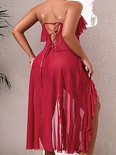 tanie Jednoczęściowe piżamy (kombinezony) damskie-Damskie Odzież domowa Koszula nocna Moda Seksowny Codzienny Czyste kolory Niejednolita całość Siateczka Sukienka Dom Urlop Bez rękawów W serek Czarny Biały Wino Czerwony Lato Wiosna Regularny